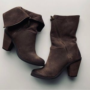 EUC ADAM TUCKER “Isadora” Leather Boots Plum Color Size 7 1/2 M